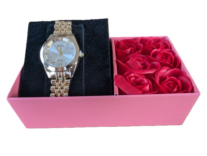 Women's Elegant Watch and Red Rose Gift Set