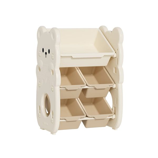 Kids' Cute Bear Design Storage Cabinet Organisers - 5 Bins and 2 Shelves
