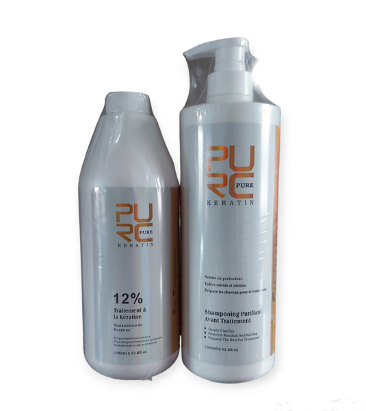 1L PURE Keratin Brazilian Hair Treatment plus Deep Cleansing Shampoo combo