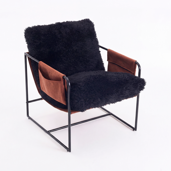 Modern Accent Armchair with Side Pocket Wide Iron Frame Lounge Chair
