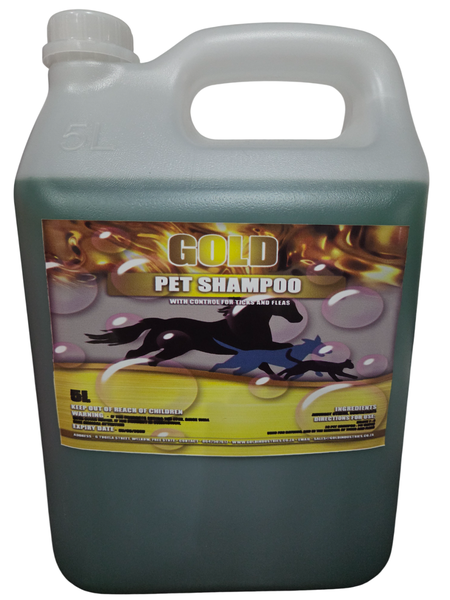 Gold Pet Shampoo - 5L - for Dogs &amp; Cats - with Control of Ticks &amp; Fleas
