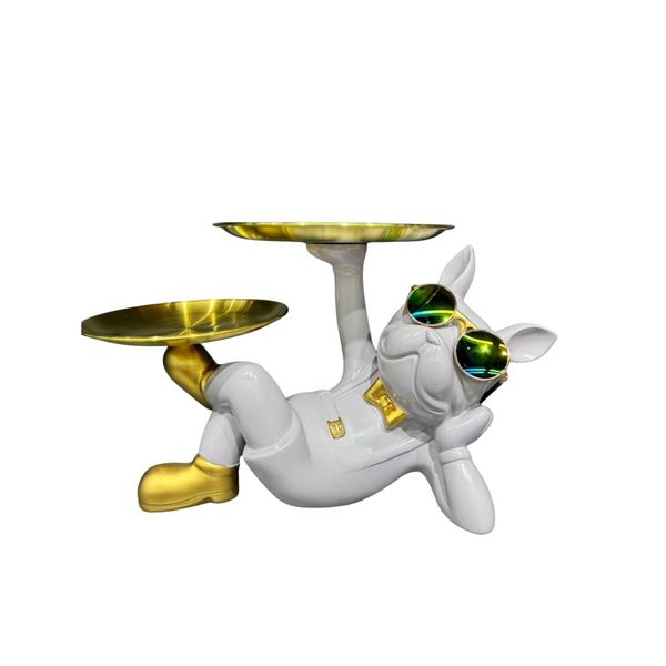 White Resin Bulldog Storage Tray