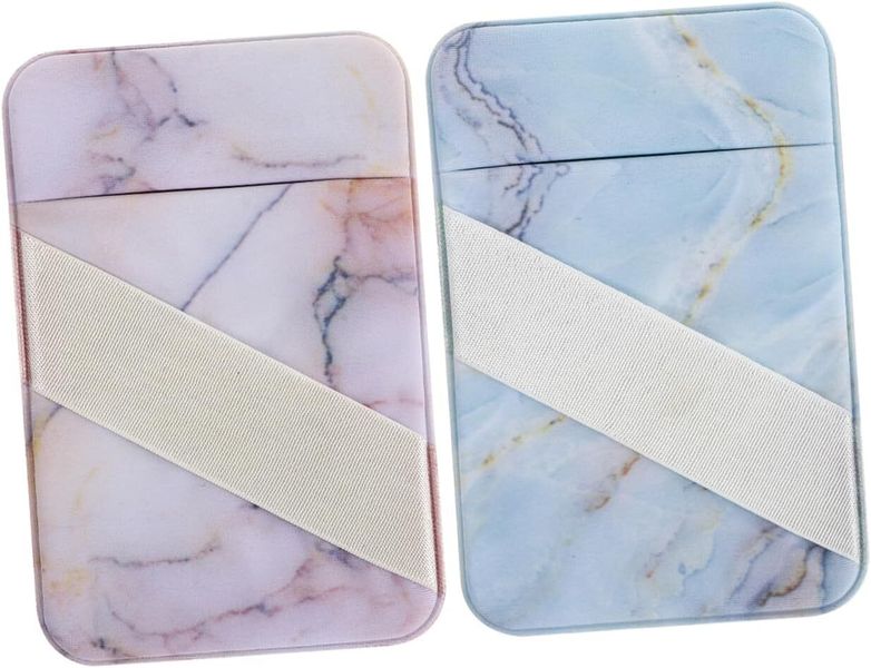 Adhesive Phone Card Holder With Elastic Band For Back Of Phone, Red &amp; Blue