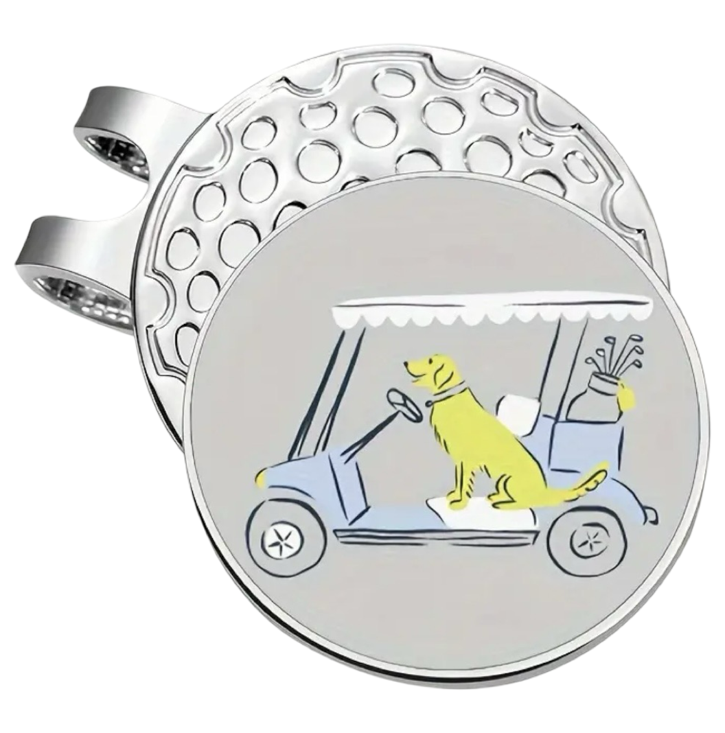 Golf Hat Clip with Removable Ball Marker - Gof Cart & Doggy