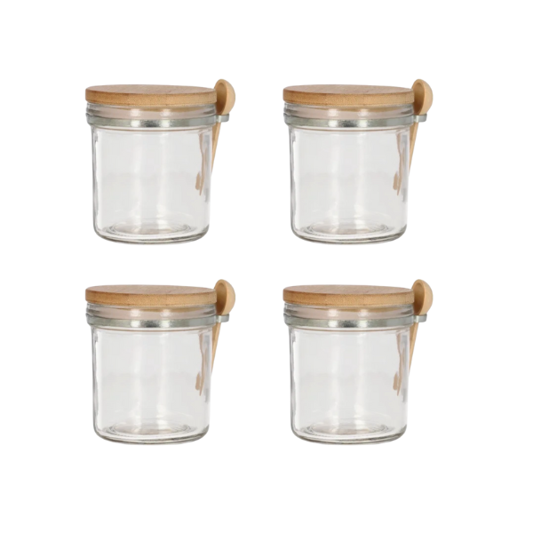 Urban Cart 4pcs Glass Spice &amp; Storage Jars with Bamboo Lids &amp; Spoons