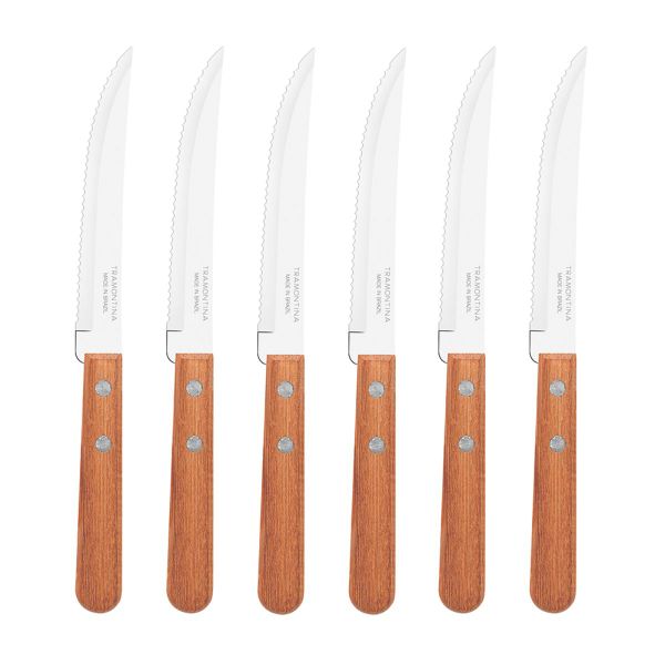 Tramontina 6 Piece Steak Knives Natural Wood Handles