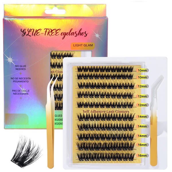 Glue-Free Self-Adhesive Lash Clusters Kit (10-16mm, with Tweezers)