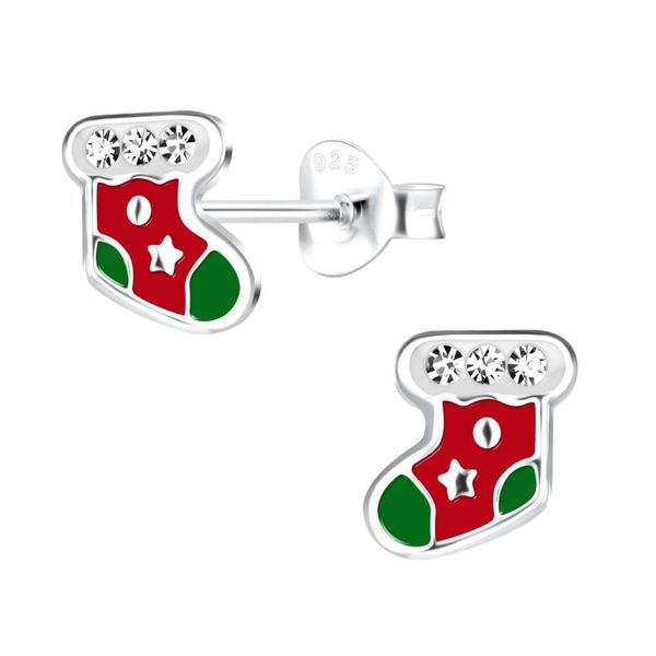 Christmas Stocking Enamel and Sterling silver Earrings