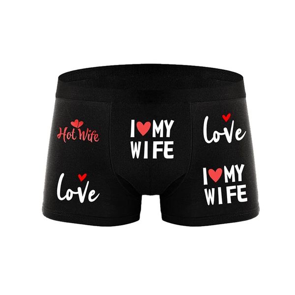 Men's Novelty I Love My Wife Print Boxer Briefs