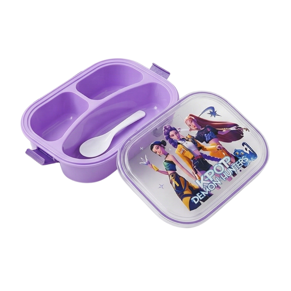 Animated Fantasy Character Design Purple Plastic Lunch Box with Spoon