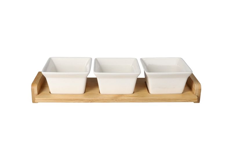 Danny home Grid Serving Bowls With Wooden Tray 4 Piece Set