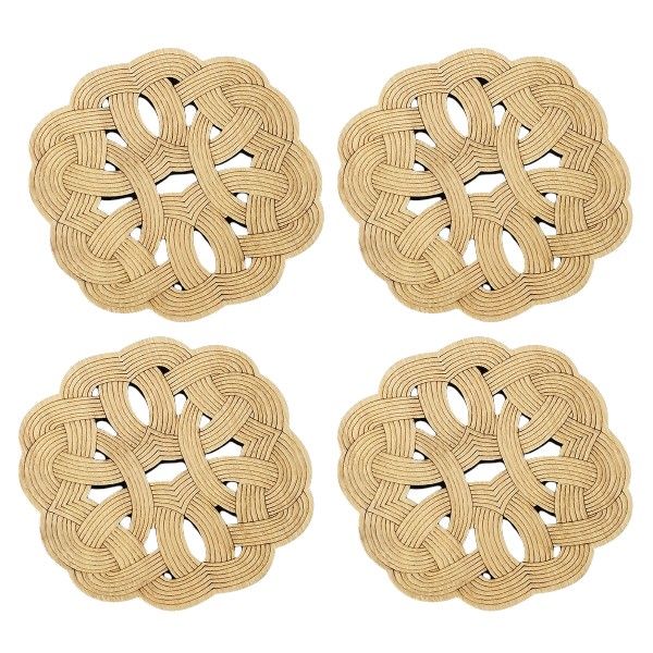 Chinese Knot Inspired Bamboo Coaster Set - Brown 4 Pack