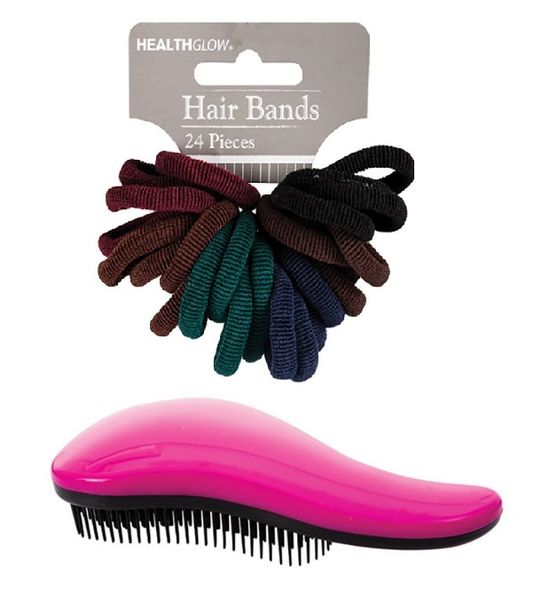 Detangling Hair Brush S Shaped 18cm + No Joint Hair Band Elastic 24 Piece