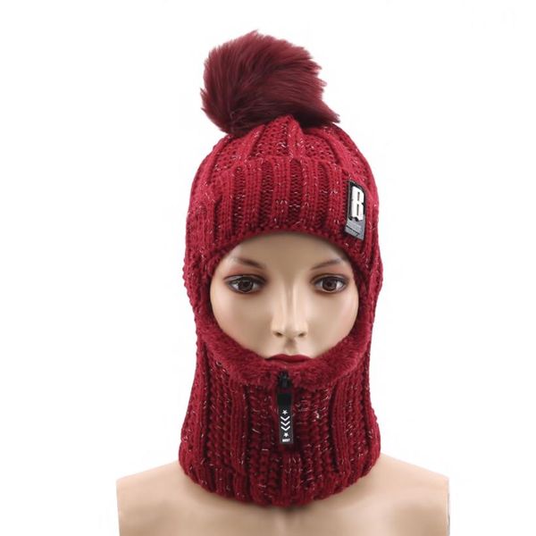 Men Beanies and Scarfs Fur Ball Knitted Warm Neck Style with Zipper