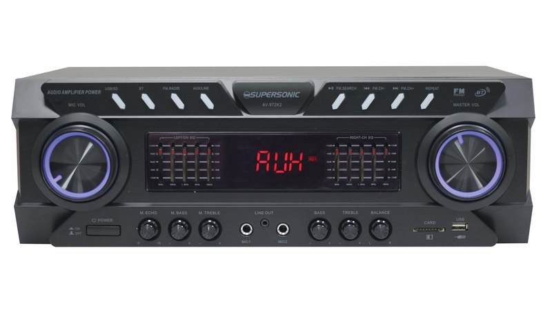 Supersonic 2 Mic Port, USB, SD, FM &amp; BT Karaoke Amplifier - AV-972K2