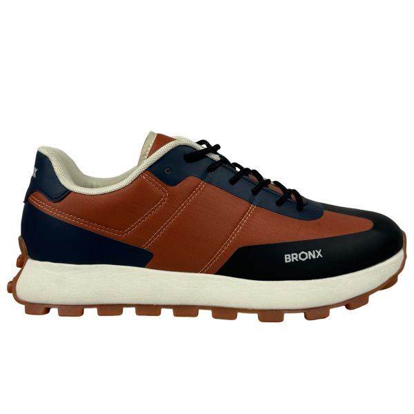 Bronx Tan/Navy Trainer Sneakers - Casual Lace-Up Sport Shoe