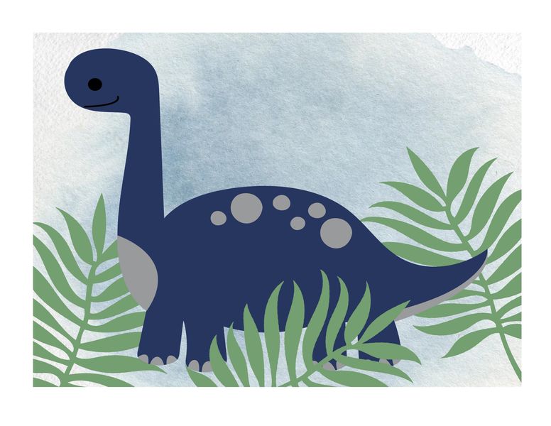Little Leila - Dinosaur with leaves print - A3