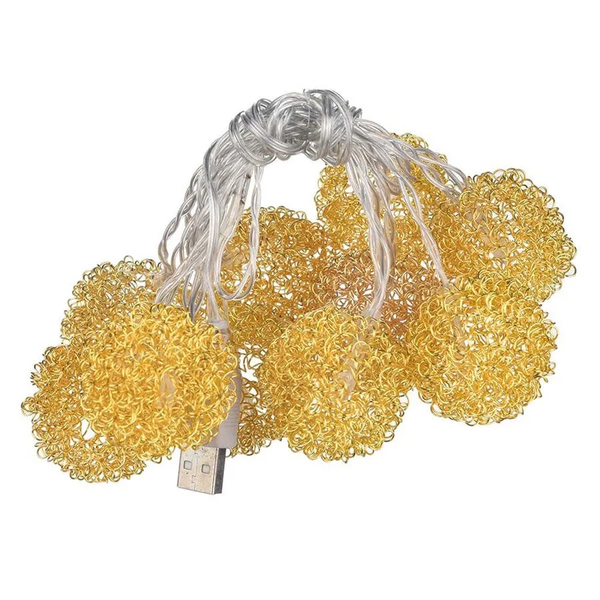 3M Golden Crystal Ball String Lights - 10 LED Warm White - QYD-15