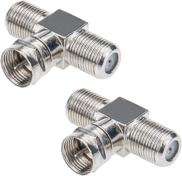 2pcs F Male Socket to 2 F Female Adapter Connector 3 Way T Type Splitter