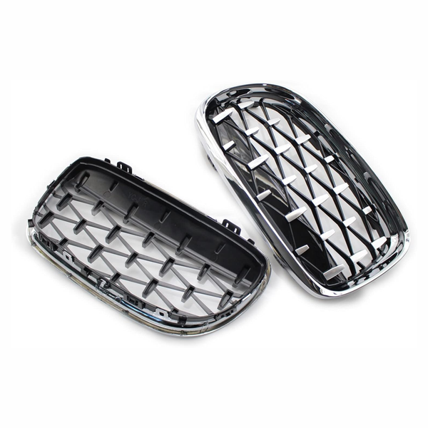 E90 Diamond Style Kidney Grills Gloss Black &amp; Chrome Facelift