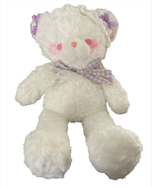 Anni Toys - White Fluffy Teddy Bear with a Bow and Ribbons
