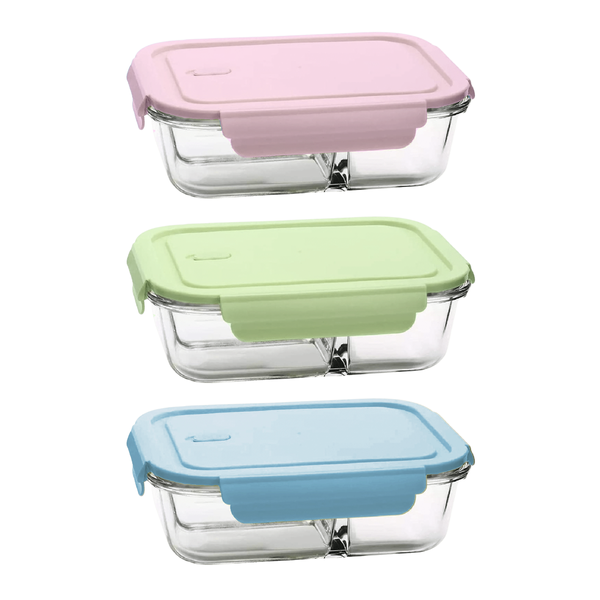 Glass Lunch Box 3 Pack - Mixed Colours