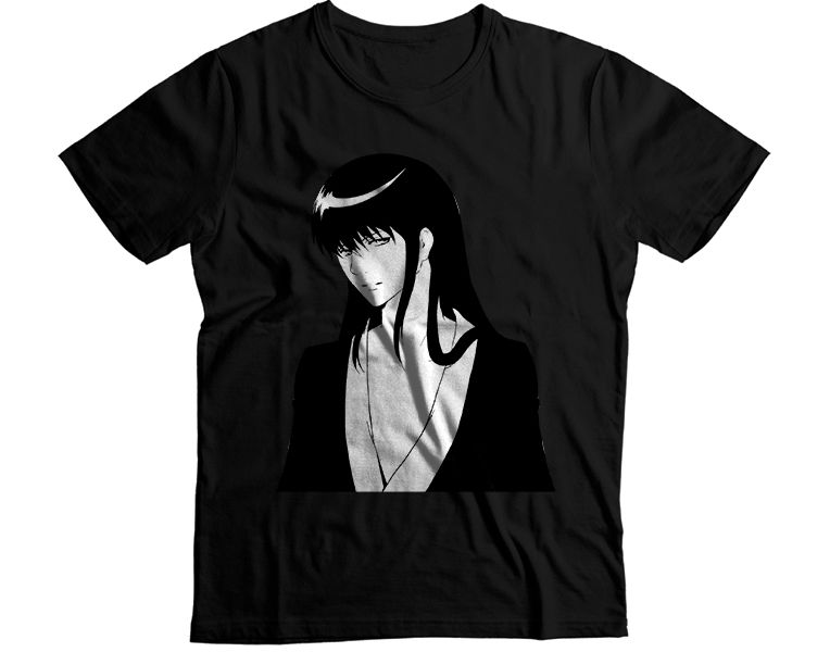 Anime Protagonist Black and White Silhouette Graphic T-Shirt (2)