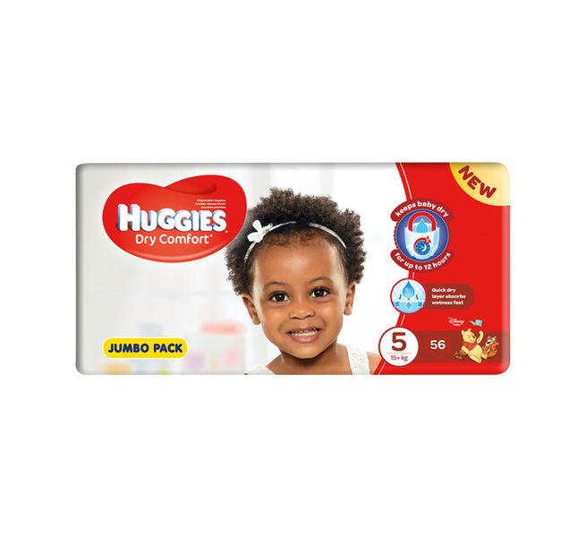 Huggies Dry Comfort Nappies Jumbo Pack Size 5 (2 X 56'S)