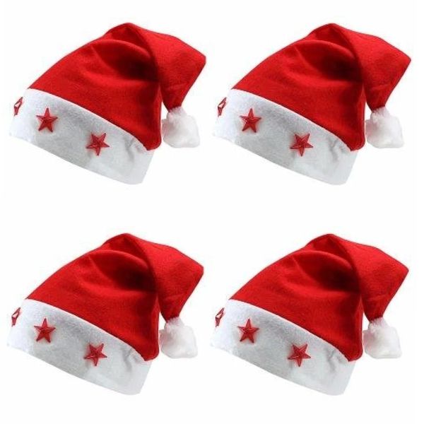 4 Piece Santa Hats with Lights - Modern Star Design