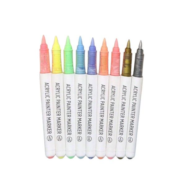 9 Piece - Brush Tip Acrylic Paint Markers With Ink Control - Rainbow Colors