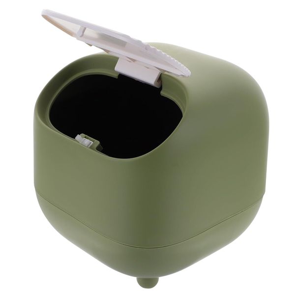 Press-Type Wastebasket With Lid Green Plastic Desktop Rubbish Bin