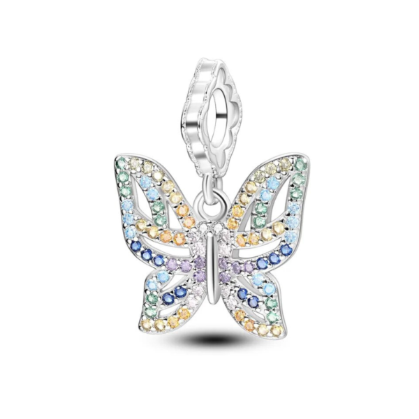 Colourful Diamante Butterfly S925 Charm for Charm Bracelet