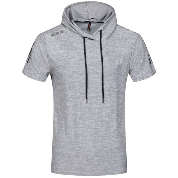 Men's Athletic Short Sleeve Hooded Soft Fashion Training Gym Pullover T-Shirt