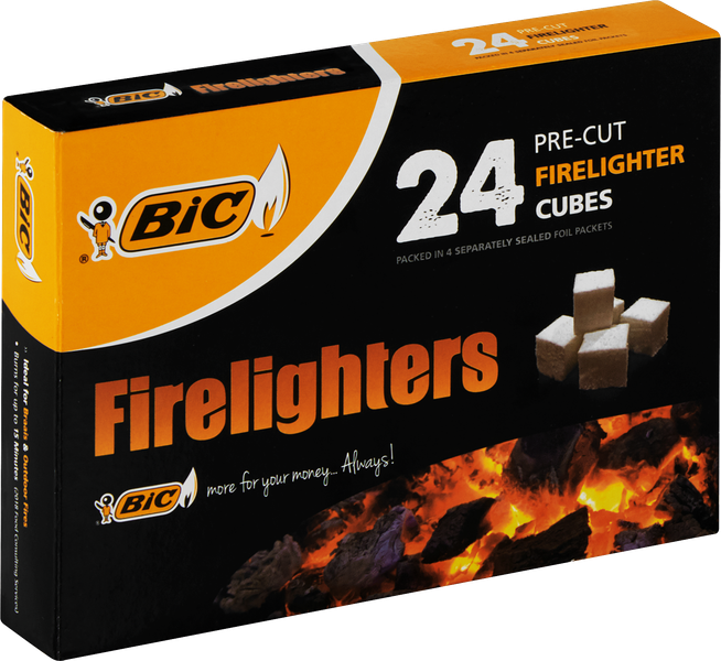 BIC Firelighters Pre-cut 24 Cubes, Safe and Easy to Use