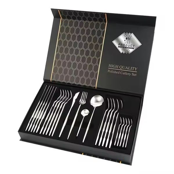 Flatware Spoon Fork Knife Cutlery Set with Gift Box - Set of 24