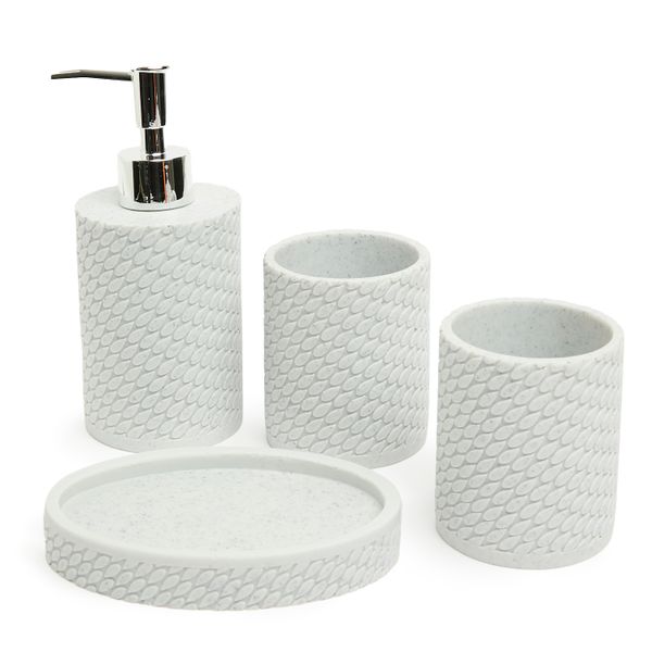 George &amp; Mason - Rain Resin 4 Piece Bathroom Accessory Set - Light Grey