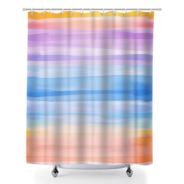 Polyester Curtain with 12 Plastic Hooks, 180x180cm Tie Dyed Bathtub Curtain
