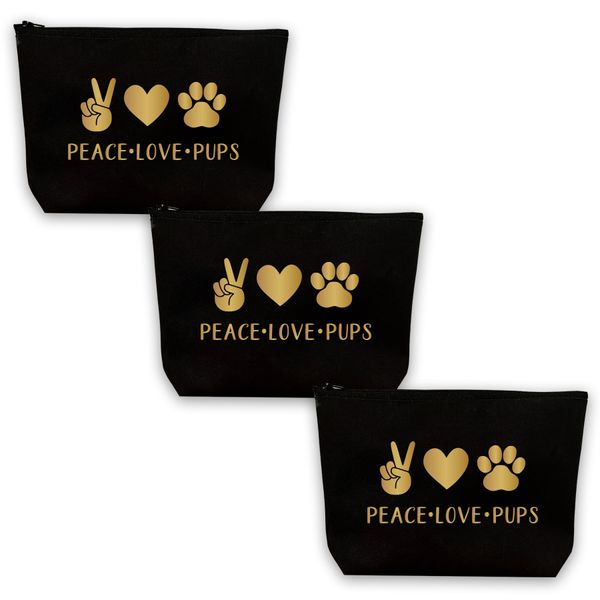 Peace Love Pups Make Up Bags - Set of 3