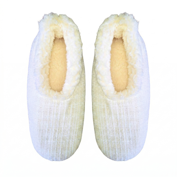Snoozies Womens Sparkle Tweed Fleece Slippers Cream - Soft Non-Skid Soles