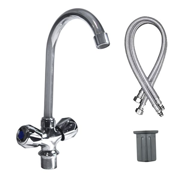 Two Lever Gooseneck Hot &amp; Cold Club Handle Kitchen Sink Mixer
