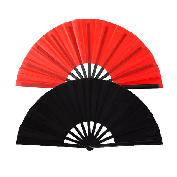 10 Inch Black Plastic Bone Dancing Ruler Solid Color Kung Fu Fan - 2 Piece