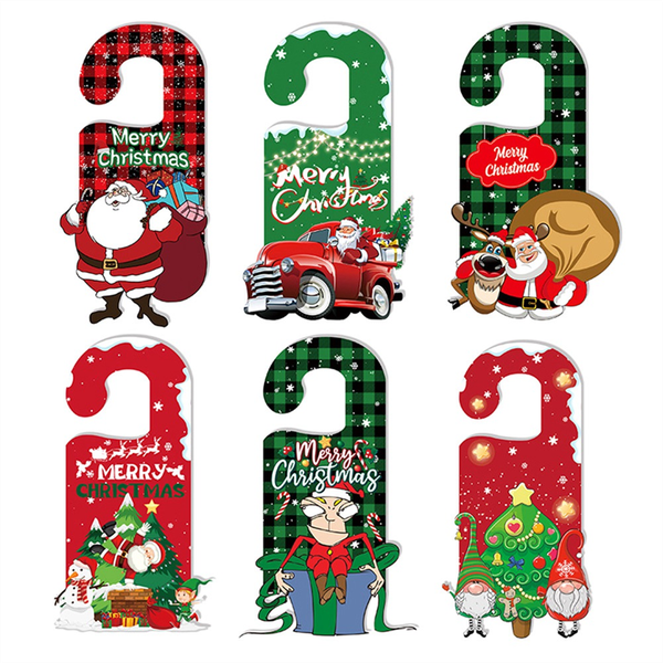 6Pcs Christmas Doorknob Hanger Decoration Christmas Doorknob Ornament Sign