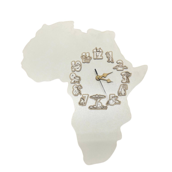 White Wooden Africa Shaped Wall Clock