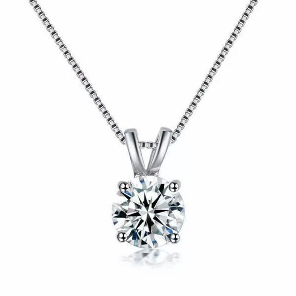 925 silverFour-Prong Rhinestone Pendant Necklace