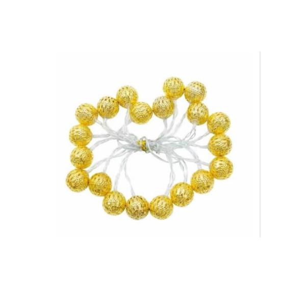 3M Golden Moroccan Metal Ball String Lights - 10 LED Warm White - QYD-16
