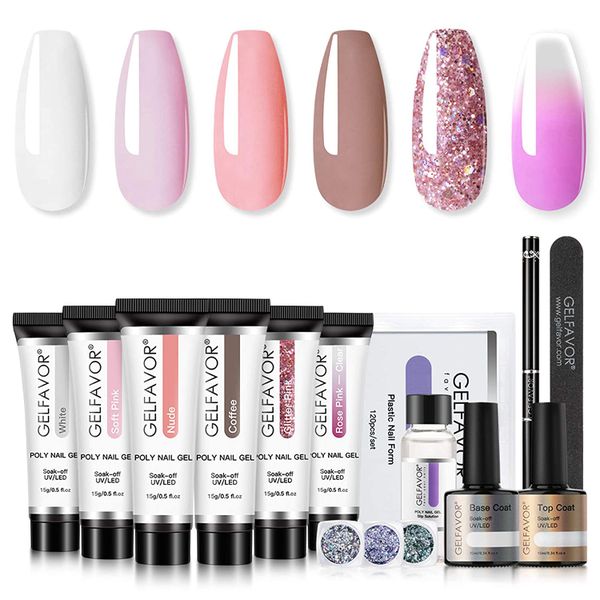Gelfavour Polygel Nail Extention Kit with Tips - Shades of Pink