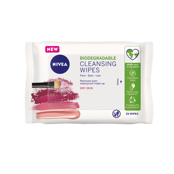 NIVEA Biodegradable Cleansing Wipes, Plant-based Face Wipes, 25 Wipes