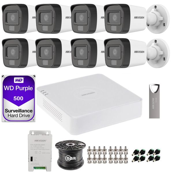 Hikvision 8CH Smart Hybrid Light Kit - Cameras With Audio - 500GB HDD - SBR