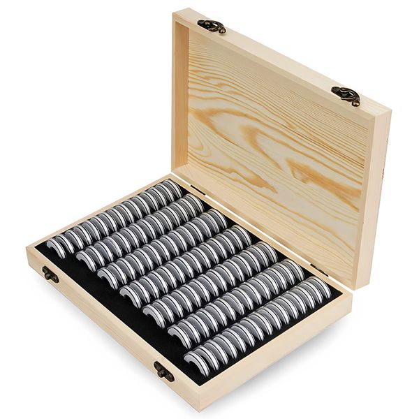100 Coin Antioxidative Wooden Coin Storage Display Box
