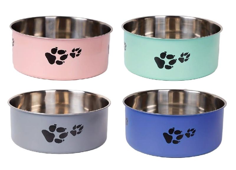 Stainless Steel Pet Bowl with Non-Slip Base - Round (4 Pieces)